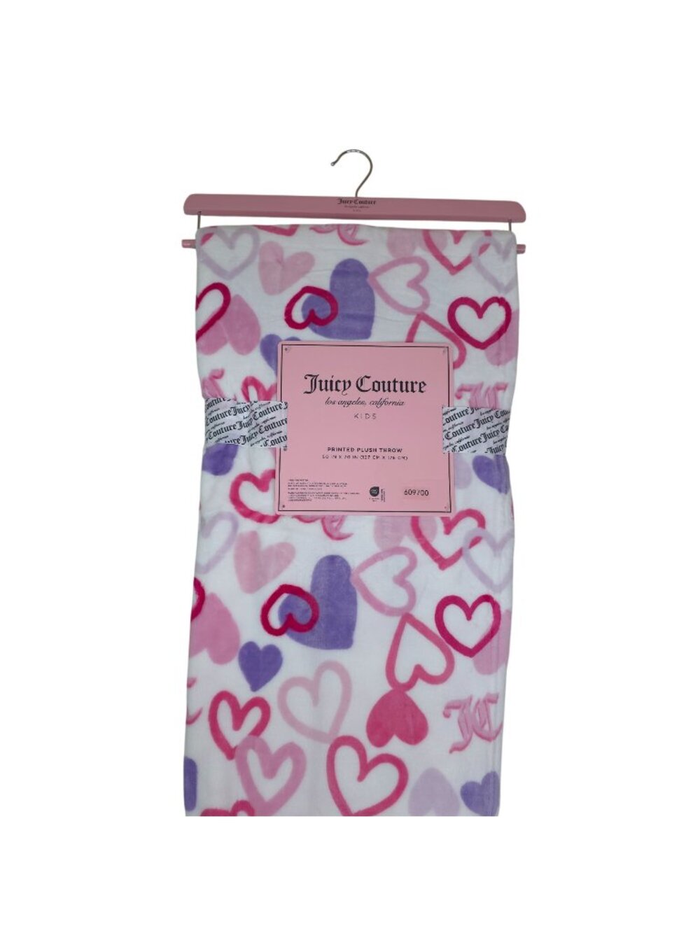 Juicy Couture Printed Plush Throw Blanket 50" X 70" Pink Purple Hearts Soft Cozy